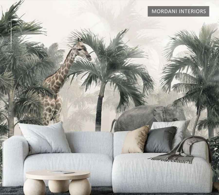 VINTAGE EXPLORER GIRAFFE TROPICAL WALL MURALS _ I